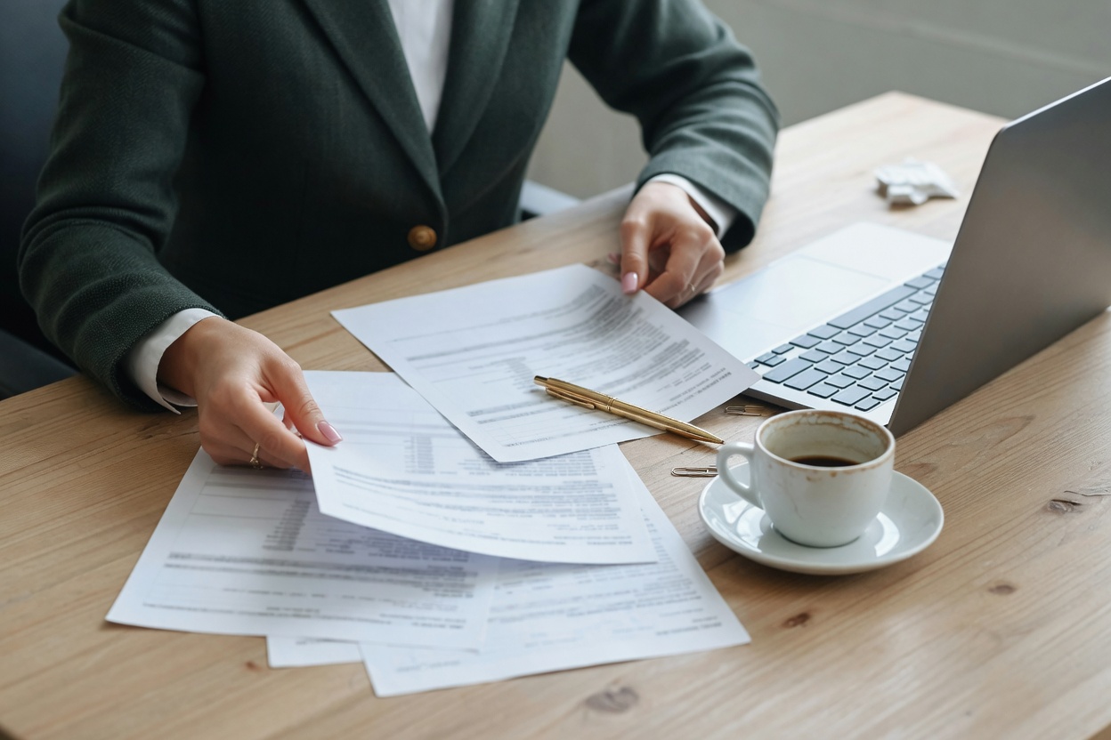 Atendimento contábil com documentos e notebook